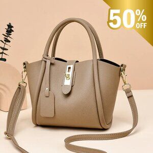 Khaki Personalized Women's Leather Shoulder Messenger Bag with Top Handle